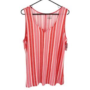Striped Tank Top Sleeveless Scoop Neck 18/20 Red White Stretch Casual Everyday